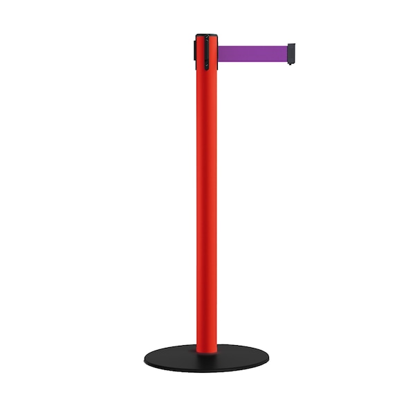 Montour Line Retractable Belt Stanchion, Low Base, 2.5" Red Post  7.5'Purple Belt - S400-RD-PE-75