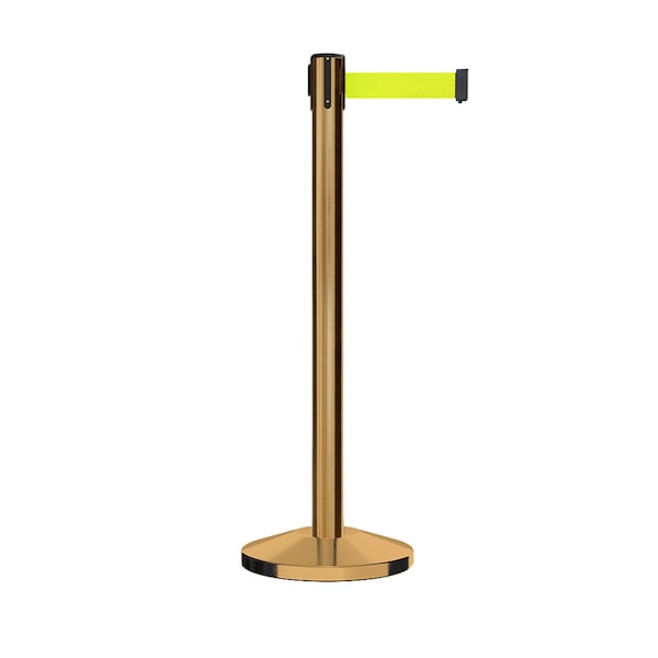 Montour Line Stanchion Belt Barrier Sat.Brass Post 11ft. Fl.Yel Belt - ES400-SB-FYW-110
