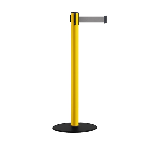 Montour Line Retr. Belt Stanchion, Low Base, 2.5in YLW Post  11' Lt Gry Belt - S400-YW-LGY-110