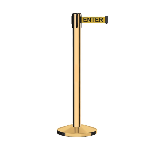 Montour Line Stanchion Belt Barrier Pol.Brass Post 14ft. Caution Belt - ES660-PB-CAUYB-140