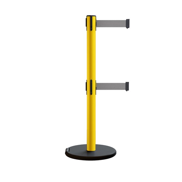 Montour Line Retractable Belt Dbl Rolling Stanchion 2.5ft Yellow Post  11ft. Lt Gry - P400DRL-YW-LGY-110