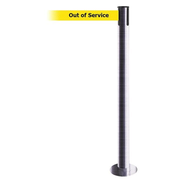Tensabarrier Barrier Post with Belt, 7 1/2 ft Length, 36 1/2 in Post Height, Out of Service, Satin Chrome - 889F-1S-1S-STD-NO-YEX-C