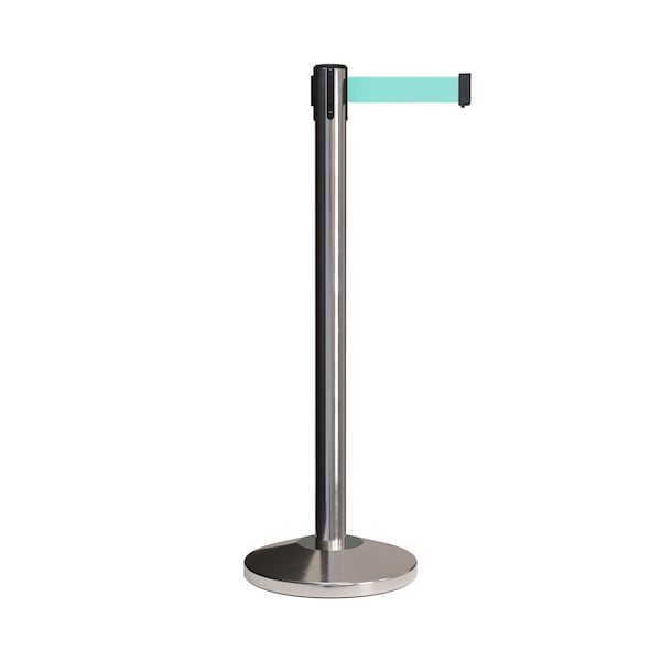 Montour Line Stanchion Belt Barrier Pol.Steel Post 9ft. Lt Grn Belt - ES400-PS-LGN-ML-90