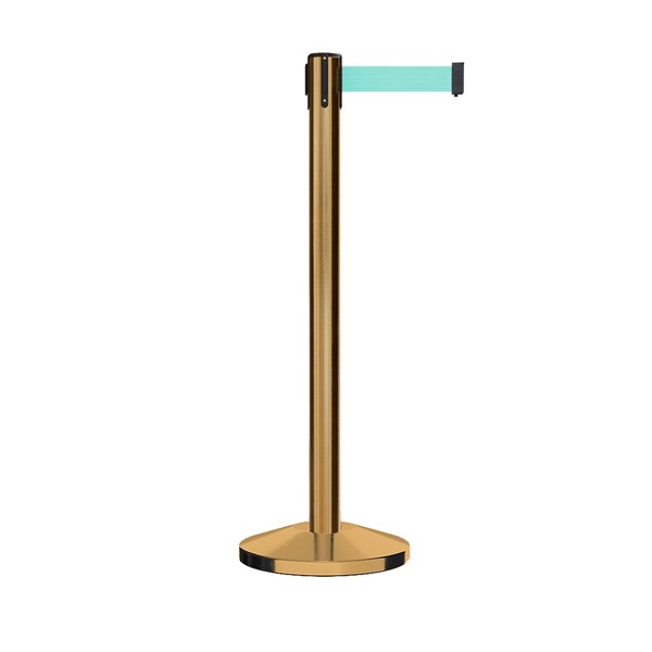Montour Line Stanchion Belt Barrier Sat.Brass Post 7.5ftLt Grn Belt - ES400-SB-LGN-ML-75