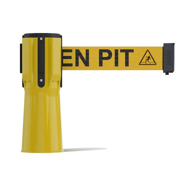 Montour Line Retractable Belt Barrier Cone Mount Yellow Case 7.5ftOpen.Belt - CP100-YW-BEWARYB-75