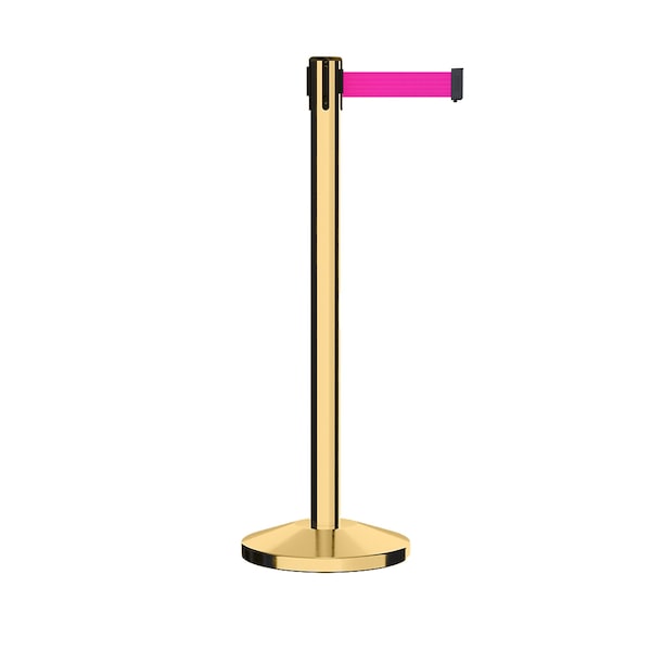 Montour Line Stanchion Belt Barrier Pol.Brass Post 9ft. Fl.Pnk Belt - ES400-PB-FPK-CCW-90