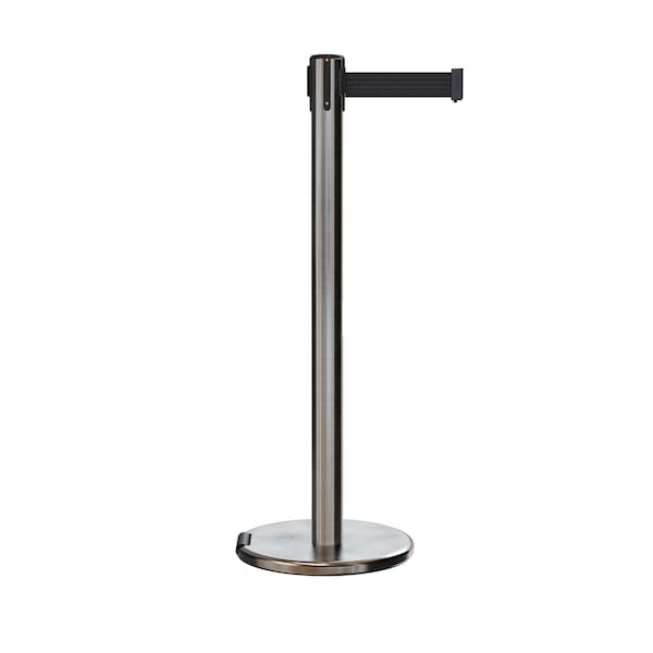 Montour Line Retractable Belt Rolling Stanchion, 2.5ft Sat.Steel Post  9ft. Black - P400RL-SS-BK-90