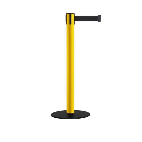 Montour Line Retractable Belt Stanchion, Low Base, 3in Yellow Post  16ft Black Belt - S660-YW-BK-160