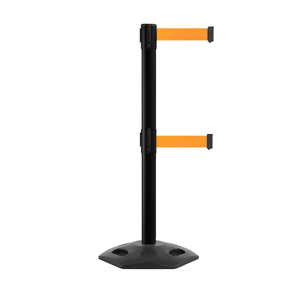 Montour Line Stanchion Dual Belt Barr. Rubber Base Black Post 7.5ftFl.Org Belt - P400DRB-BK-FOR-75