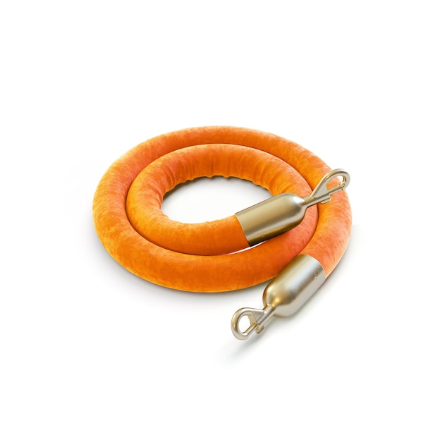 Montour Line Velvet Rope Orange With Satin Brass Snap Ends 6ft.Cotton Core - PVR150-60-OR-SE-SB