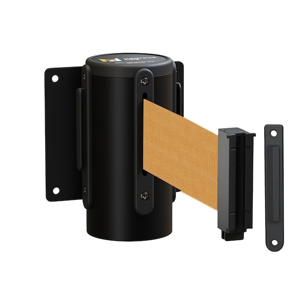 Montour Line Retr. Belt Barrier Wall Mnt Black Case Fxd, 11' Brown Belt - MWM100-BK-BN-F-S-110