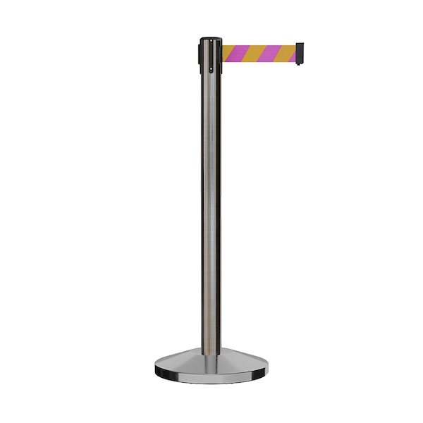 Montour Line Stanchion Belt Barrier Sat.Steel Post 11ft. Mag/Ye Belt - ES400-SS-MYD-110