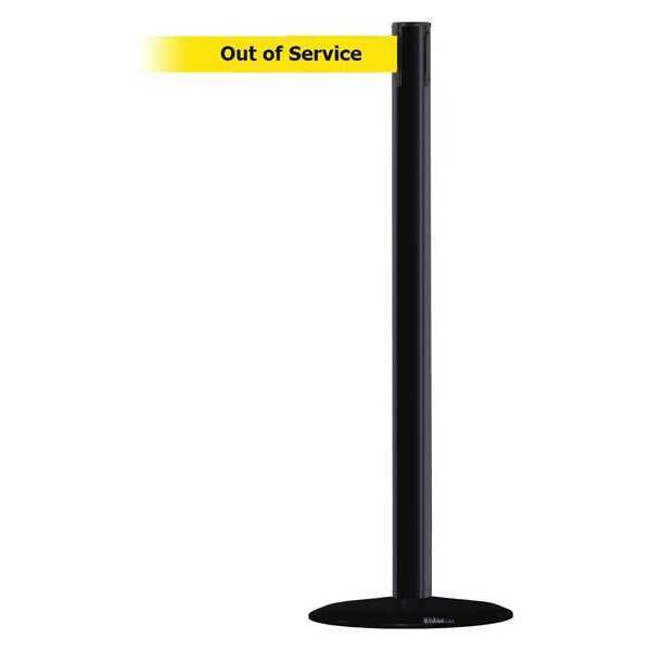 Tensabarrier Barrier Post with Belt, Black, 13 ft Length, 38 in Post Height, Out of Service - 889B-33-33-MAX-NO-YEX-C