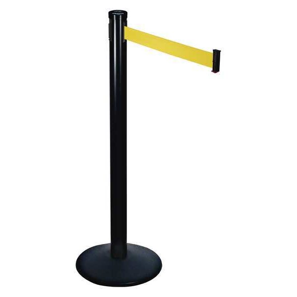 Retracta-Belt Barrier Post with Belt, Black, 10 ft Length, 40 in Post Height, Black - 301BA-YW