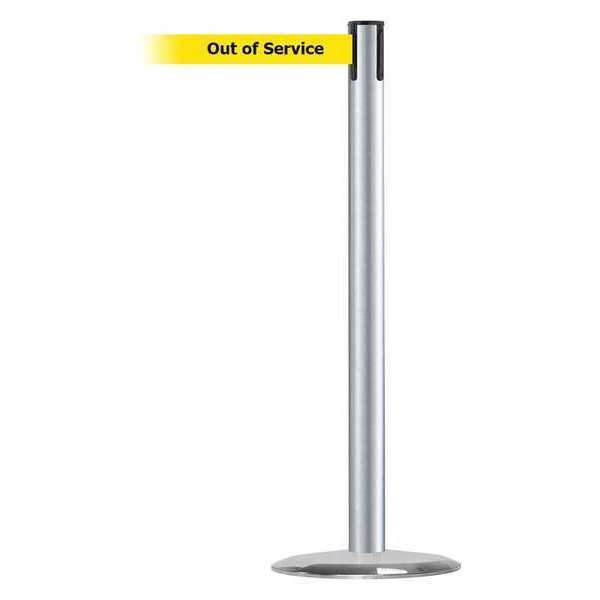 Tensabarrier Barrier Post with Belt, 7 1/2 ft Length, 38 in Post Height, Out of Service, Satin Chrome - 889U-1S-1S-STD-NO-YEX-C