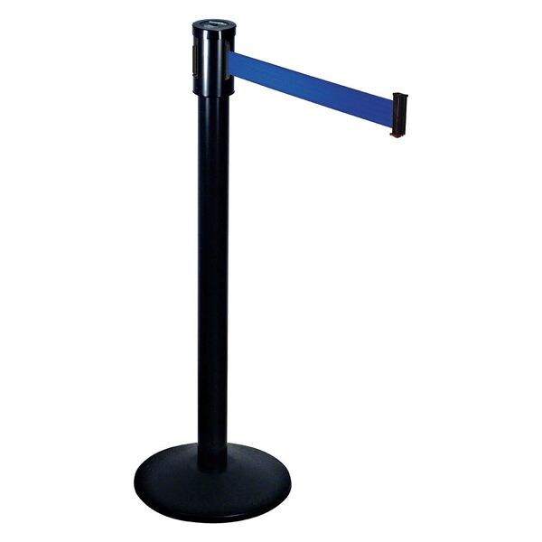 Retracta-Belt Barrier Post with Belt, Black, 15 ft Length, 40 in Post Height, Black - 321BA-BL