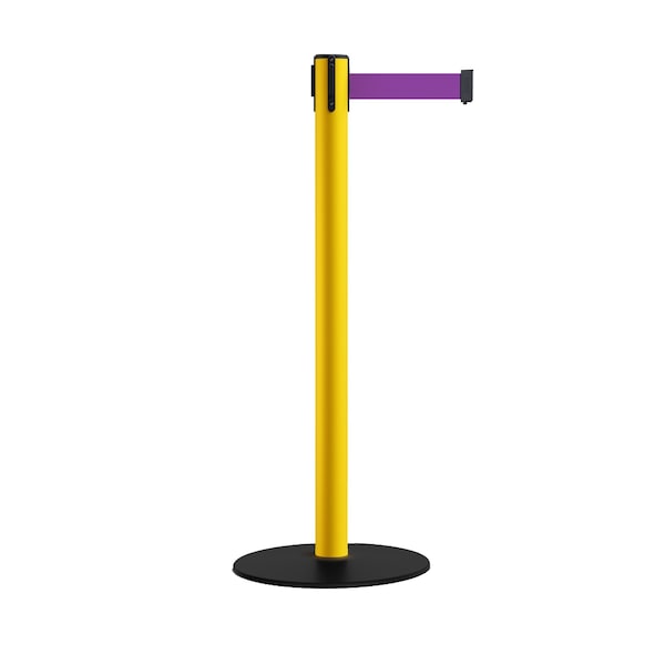 Montour Line Stanchion Belt Barrier Yellow Post Low Base 13ft. Purple Belt - S400-YW-PE-130