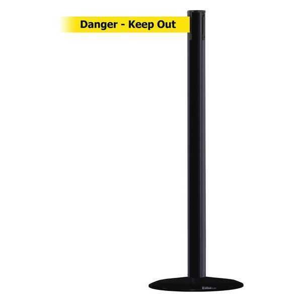Tensabarrier Barrier Post with Belt, Black, 13 ft Length, 38 in Post Height, Danger Keep Out - 889B-33-33-MAX-NO-YDX-C