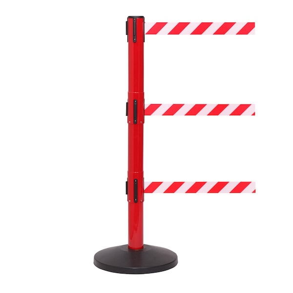 Queue Solutions SafetyPro Twin 250, Red, 13' Red/White Diagonal Striped Belt - SPROTWIN250R-RW130