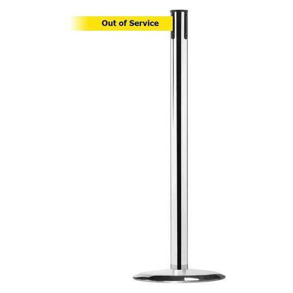 Tensabarrier Barrier Post with Belt, 13 ft Length, 38 in Post Height, Out of Service, Polished chrome - 889U-1P-1P-MAX-NO-YEX-C