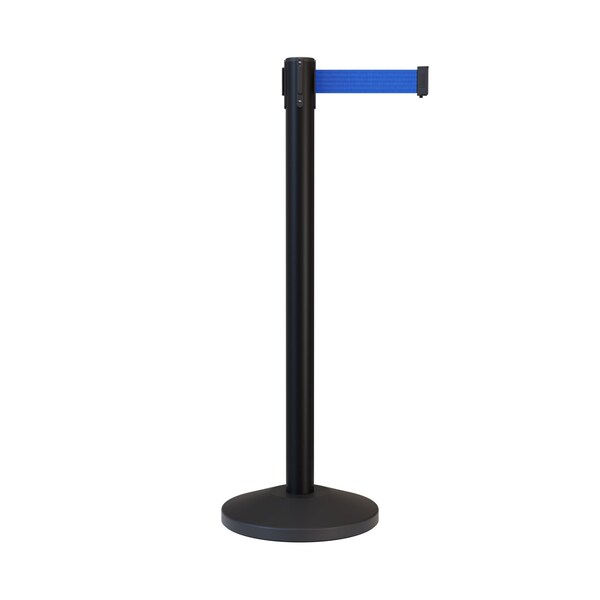 Montour Line Stanchion Belt Barrier Black Post 13ft. Blue Belt - ES400-BK-BL-130