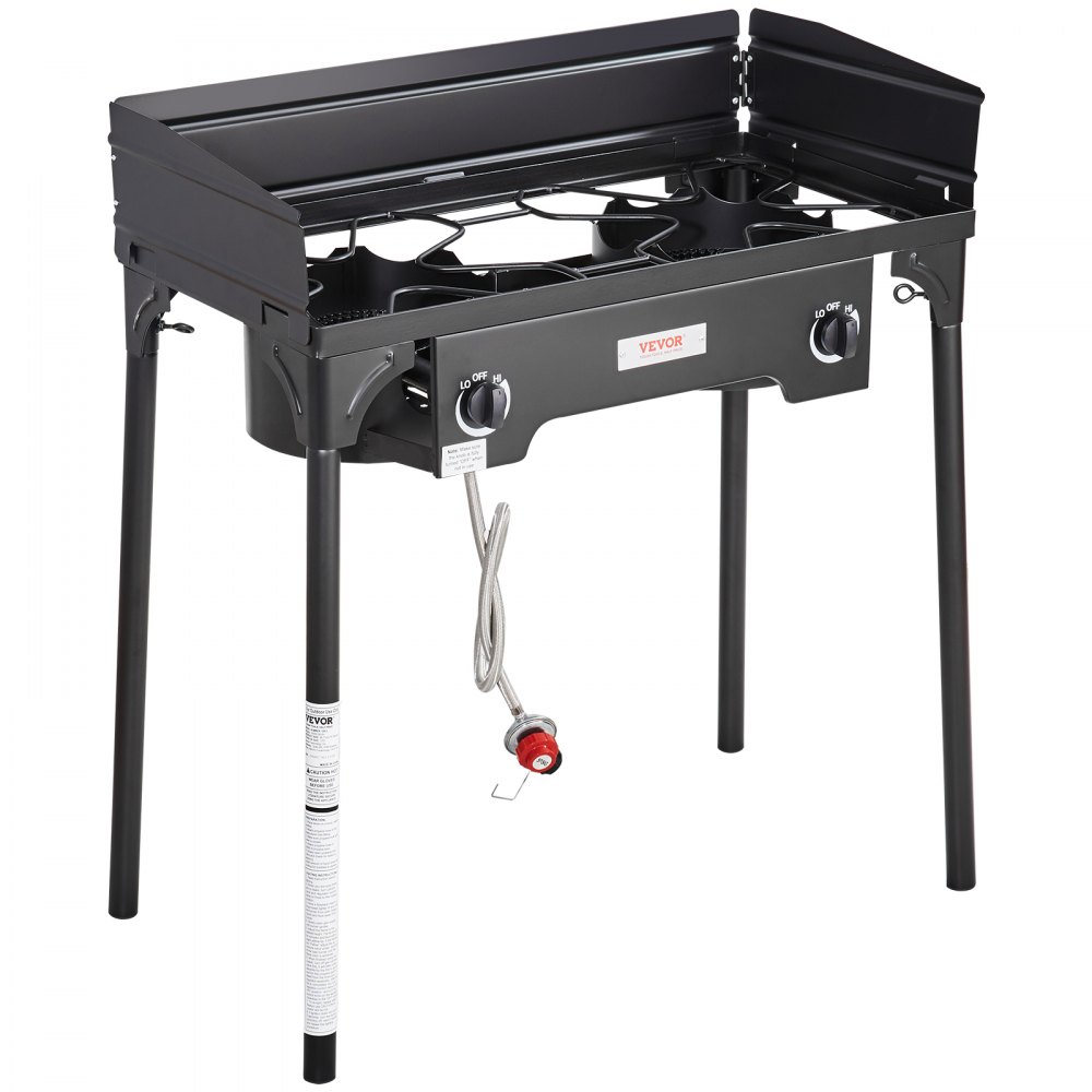 VEVOR Double Burner Outdoor Camping Stove, 60,000-BTU Camping Modular Cooking Stove, Heavy Duty Carbon Steel Gas Cooker with Windscreen & Detachable Legs Stand & PSI Regulator, for BBQ Camp Patio RV - HWRQL60000BTUO4XSV0