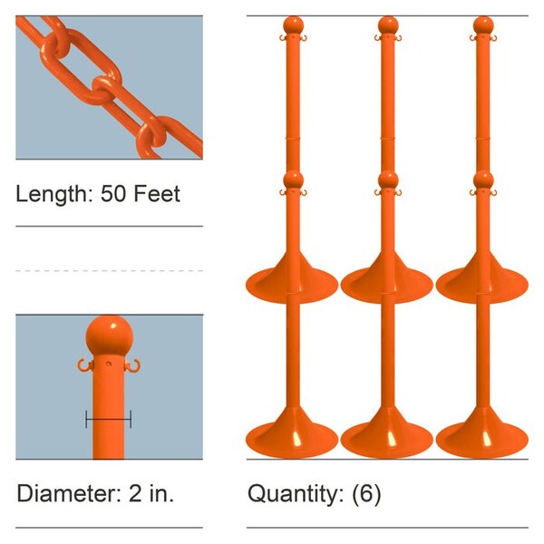 Mr. Chain Red Medium Duty Stowable Stanchion Kit and Chain, 6PK - 73705-6