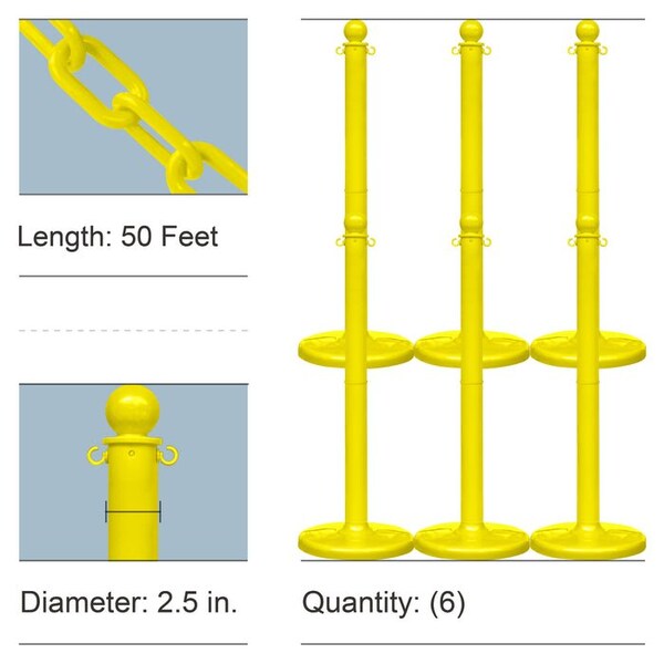 Mr. Chain Red Medium Duty Stowable Stanchion Kit and Chain, 6PK - 73705-6
