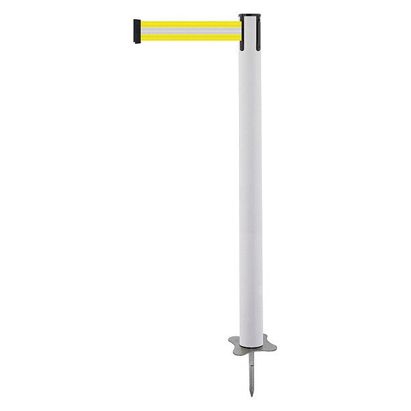Tensabarrier Barrier Post with Belt, White, 7 1/2 ft Length, 43 in Post Height, No Legend, Unfinished - 884-32-STD-S8X-C