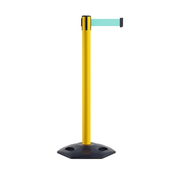 Montour Line Stanchion Belt Barrier Rubber Base Yellow Post 9ft.Lt Grn Belt - P400RB-YW-LGN-90