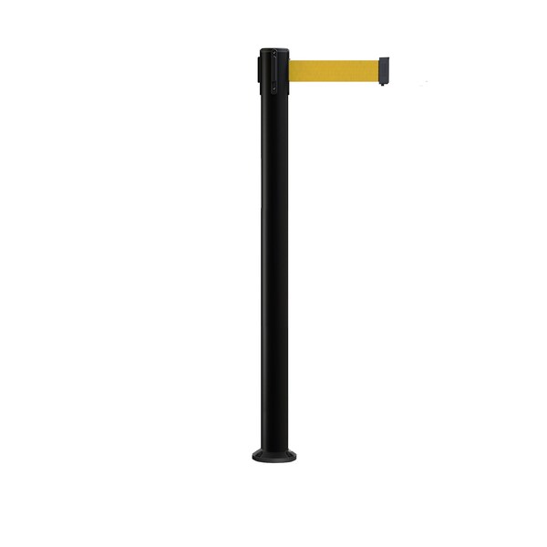 Montour Line Stanchion Belt Barrier Fixed Base Black Post 11ft.Yellow Belt - P400F-BK-YW-110
