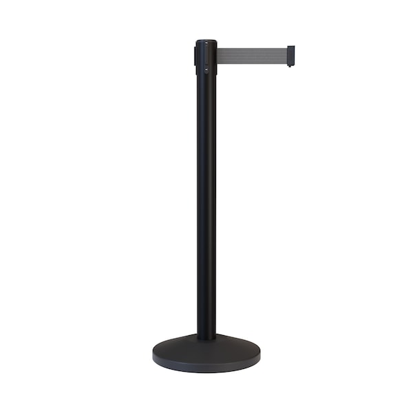 Montour Line Stanchion Belt Barrier Black Post 9ft. Dk Gry Belt - ES400-BKPO-DGY-ML-90
