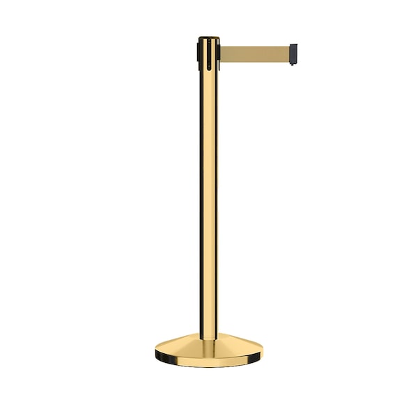 Montour Line Stanchion Belt Barrier Pol.Brass Post 9ft. Lt BrwnBelt - ES400-PB-LBN-CCW-90
