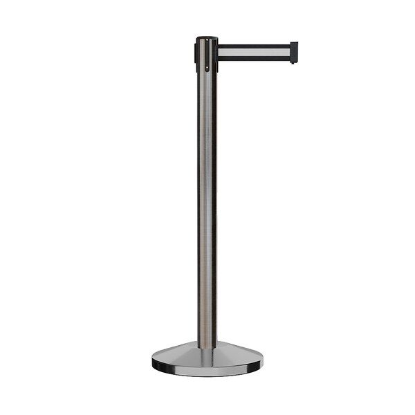 Montour Line Stanchion Belt Barrier Sat.Steel Post 9ft. Bk/W H Belt - ES400-SS-BWH-ML-90