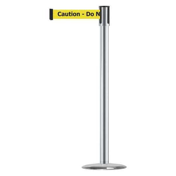 Tensabarrier Barrier Post with Belt, Satin Chrome, 13 ft Length, 38 in Post Height, Caution Do Not Enter - 890U-1S-1S-1S-MAX-NO-YAX-C