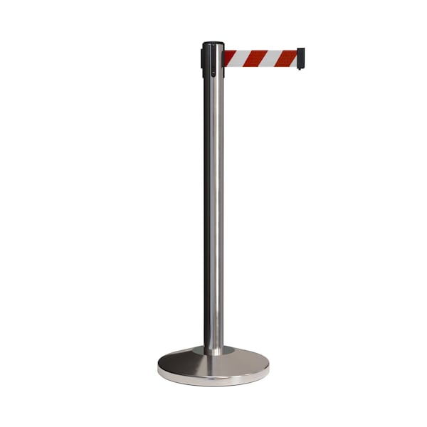 Montour Line Stanchion Belt Barrier Pol.Steel Post 13ft. Rd/Wh Belt - ES400-PS-RWD-130