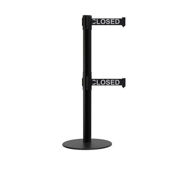Montour Line Stanchion Dual Belt Barrier Flat Base Black Post 13ft. Line.Belt - S400D-BK-THISLBW-130