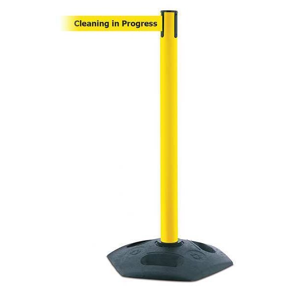 Tensabarrier Barrier Post with Belt, Black, 13 ft Length, 38 in Post Height, Cleaning in Progress - 886-35-MAX-NO-YCX-C