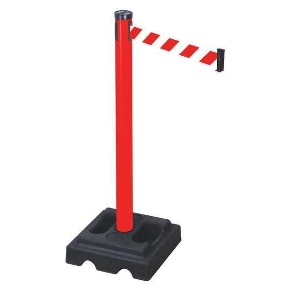 Retracta-Belt Barrier Post with Belt, Red, 10 ft Length, 40 in Post Height, No Legend, Red - 302PRD-RWD