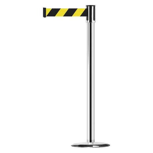 Tensabarrier Barrier Post with Belt, Polished Chrome, 13 ft Length, 38 in Post Height, No Legend, Universal - 890U-1P-1P-1P-MAX-NO-D4X-C