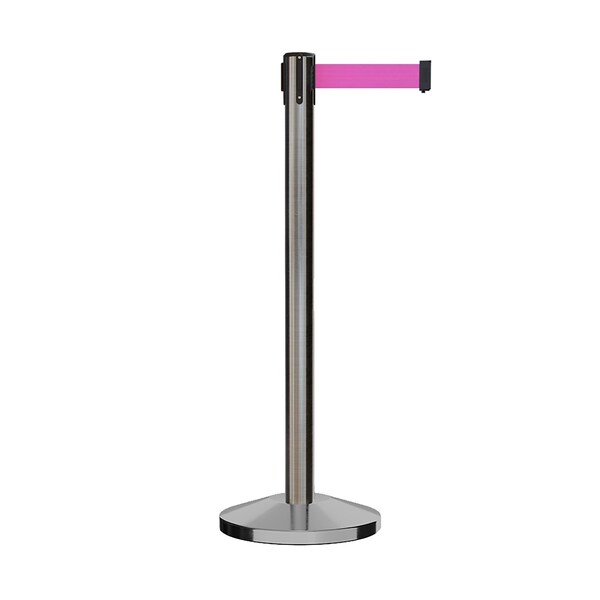 Montour Line Stanchion Belt Barrier Sat.Steel Post 13ft. Fl.Pnk Belt - ES400-SS-FPK-130