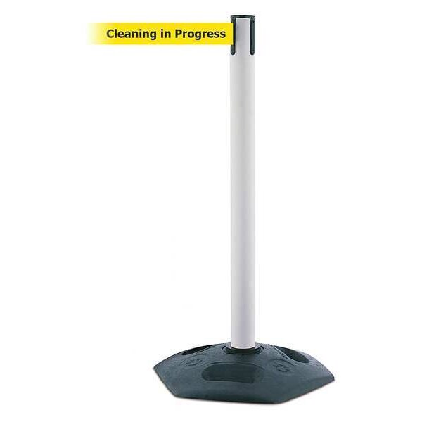 Tensabarrier Barrier Post with Belt, Black, 13 ft Length, 38 in Post Height, Cleaning in Progress - 886-32-MAX-NO-YCX-C