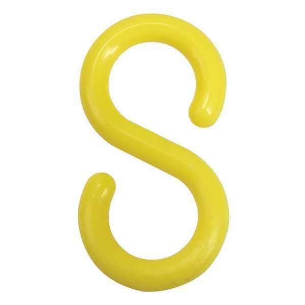 Zoro Select S-Hook for Plastic Chain Barrier, Yellow, 2 13/16 in Length, Zinc-Plated - PRC242YL