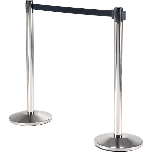 Global Industrial Retractable Belt Barrier, 40 Stainless Steel Post, 10' Black Belt - 708415BK