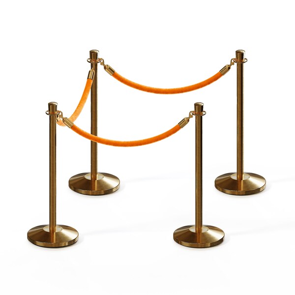 Montour Line Stanchion Post and Rope Kit Sat.Brass, 4 Crown Top 3 Gold Rope - 4-SB-CN-3-PVR-GD-PB