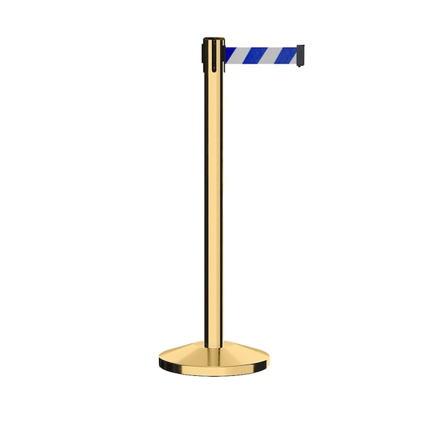 Montour Line Stanchion Belt Barrier Pol.Brass Post 13ft. Blu/Wh Belt - ES400-PB-BWD-130