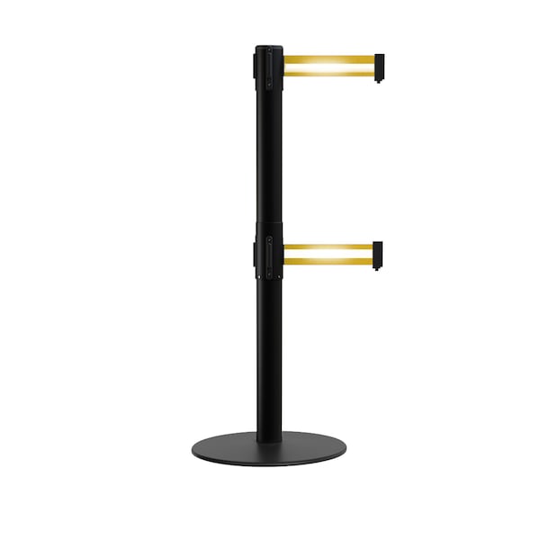 Montour Line Stanchion Dual Belt Barrier Flat Base Black Post 13ft. Y Ref. Belt - S400D-BK-YRH-130