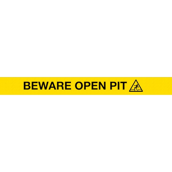 Queue Solutions SafetyPro 335, Yellow, 30' Yellow/Black BEWARE OPEN PIT Belt - SPRO335Y-YBBOP300