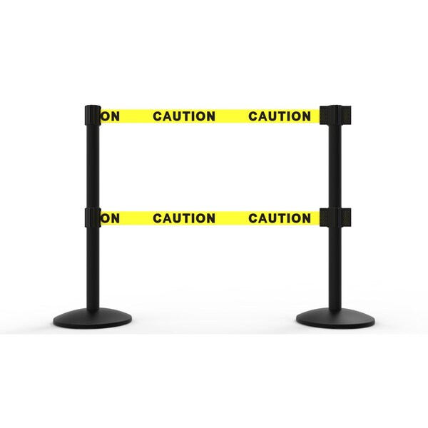 Banner Stakes Retractable Belt Barrier, Yellow, 7 ft Length, Black - AL6201B-D