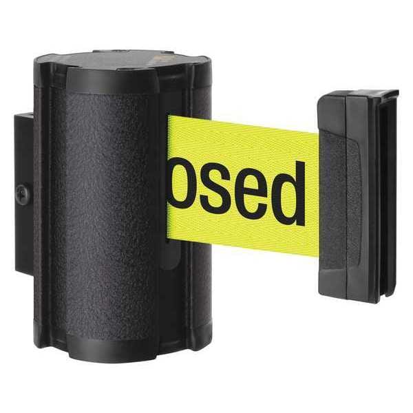 Lavi Industries Retractable Belt Barrier, Black, 10 ft Length, Please Do Not Enter - Temporarily Closed, Wrinkle - 50-3010WB/FY/S7